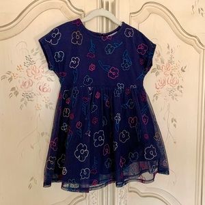 Hanna Andersson Girls’ 110 (5) Embroidered Dress in Soft Navy Tulle